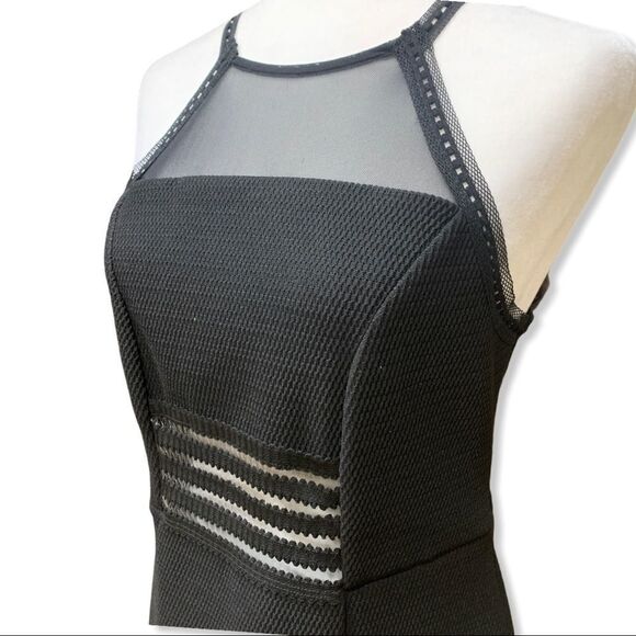 Topshop Black Dress Textured Keyhole back mesh detail Bodycon Sz 10 - Picture 6 of 13